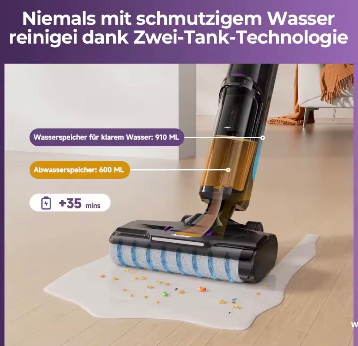 Redkey W15 Cordless Vacuum Cleaner, Wet & Dry, 35-Min Runtime, Self-Cleaning, Dual Water Tank,Self-Cleaning,Smart Dirt Detection