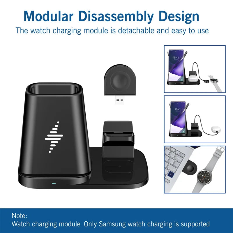 3-in-1-Desktop-Ladestation mit kabelloser Ladefunktion