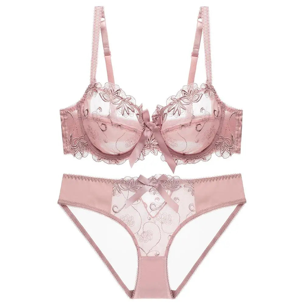Varsbaby Women Sexy Slim Lace Lingerie Ladies Underwire Floral Large Size Bra Sets - Motionshop