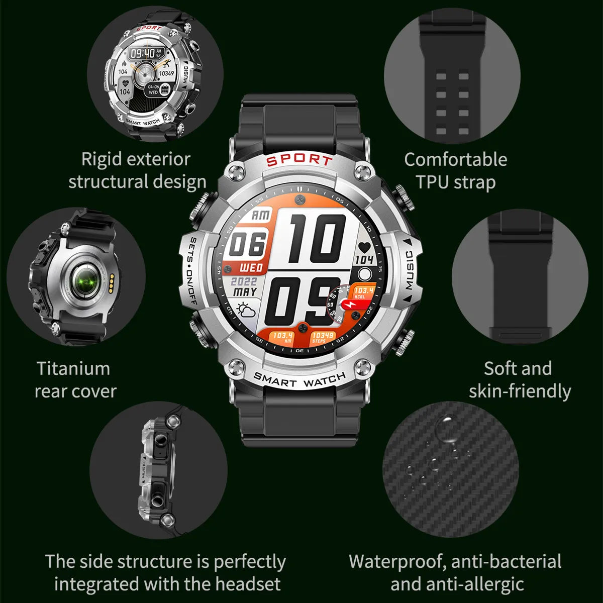 2-in-1-Smartwatch T69 mit Bluetooth-Ohrhörern