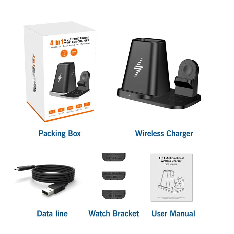 3-in-1-Desktop-Ladestation mit kabelloser Ladefunktion