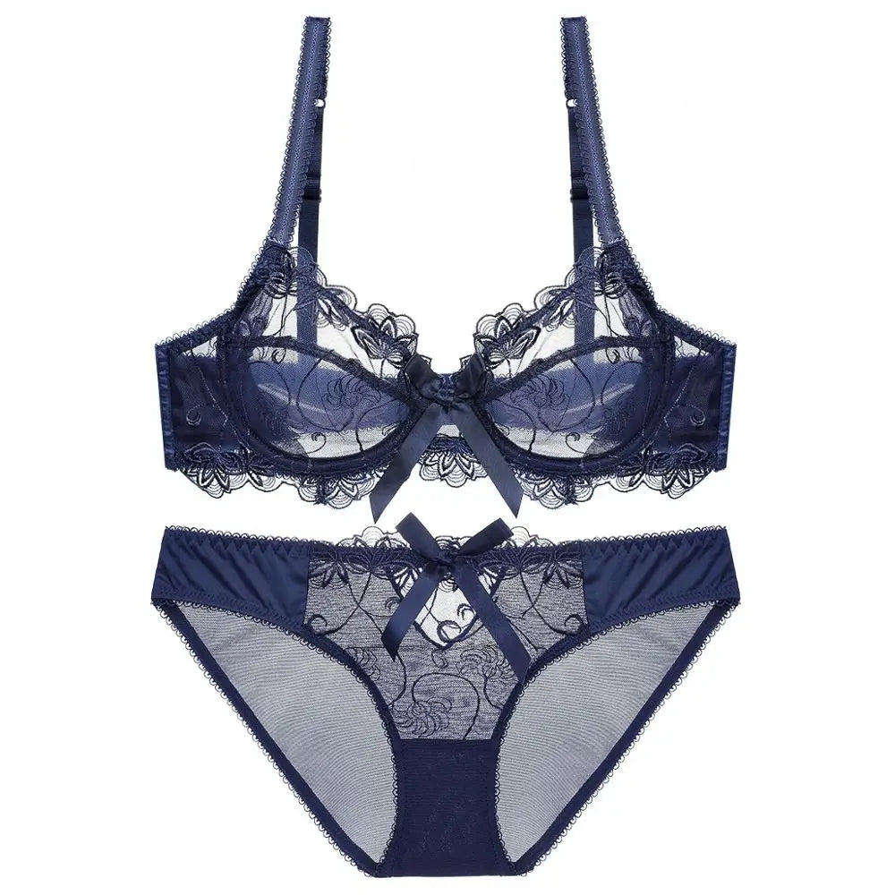 Varsbaby Women Sexy Slim Lace Lingerie Ladies Underwire Floral Large Size Bra Sets - Motionshop