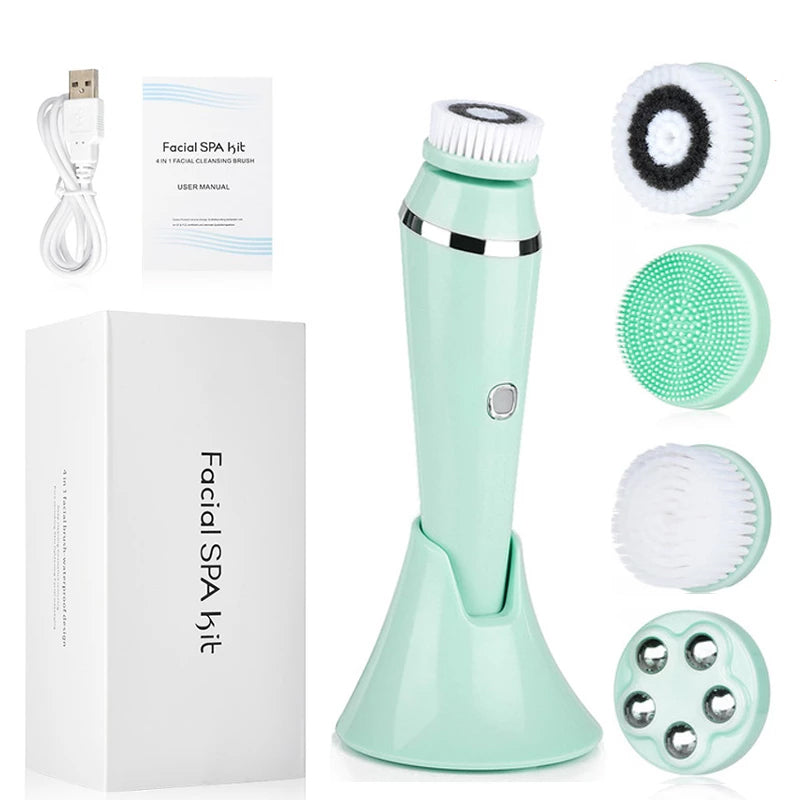 New 4 in 1 Electric Face Cleaner Machine Face Cleaning Brush Scrubber Facial Cleansing Brush - Motionshop