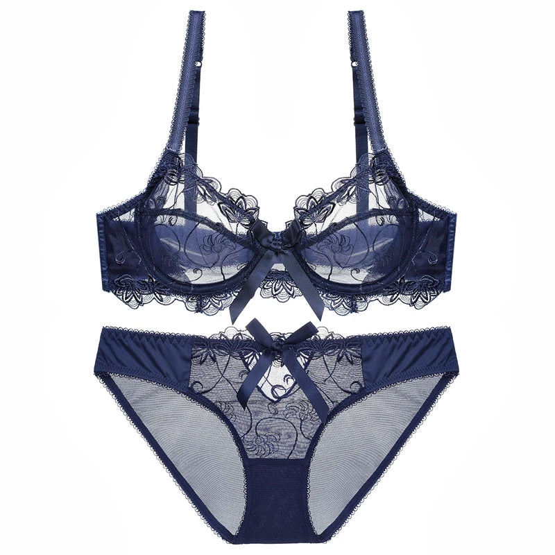 Varsbaby Women Sexy Slim Lace Lingerie Ladies Underwire Floral Large Size Bra Sets - Motionshop