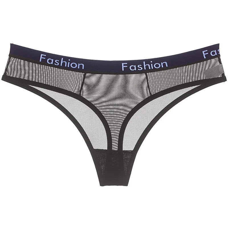 Women Underwear Sexy Mesh Transparent Panties Thongs String Lingerie Printed Letters Fashion Low-Rise Ladies Briefs - Motionshop