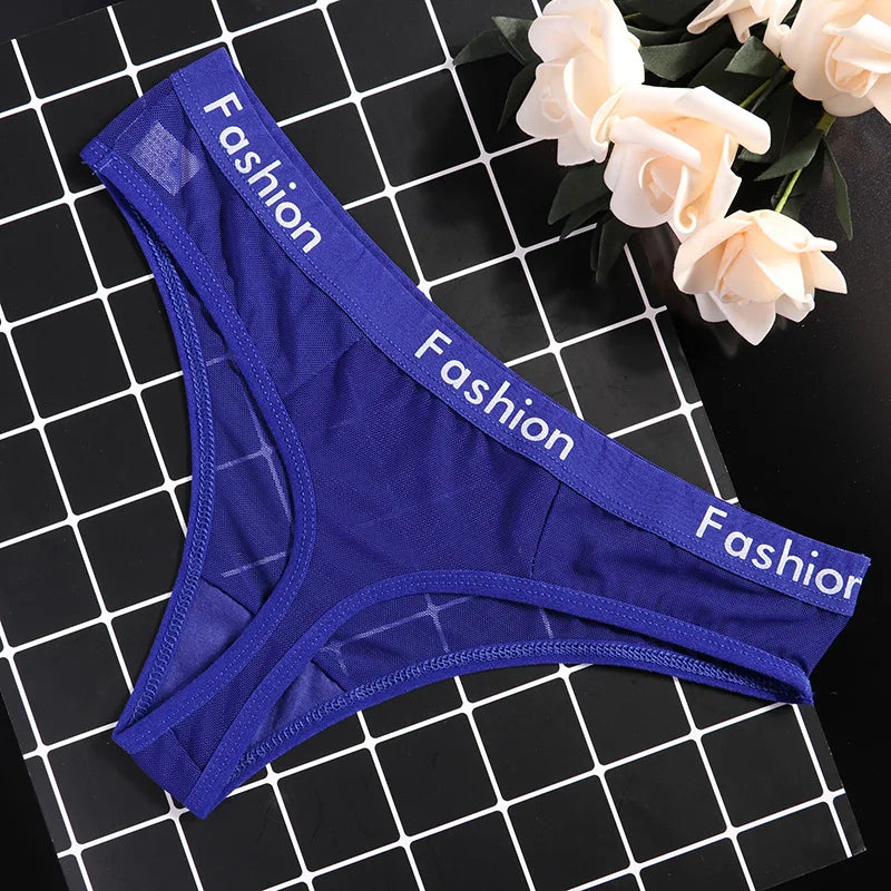 Women Underwear Sexy Mesh Transparent Panties Thongs String Lingerie Printed Letters Fashion Low-Rise Ladies Briefs - Motionshop