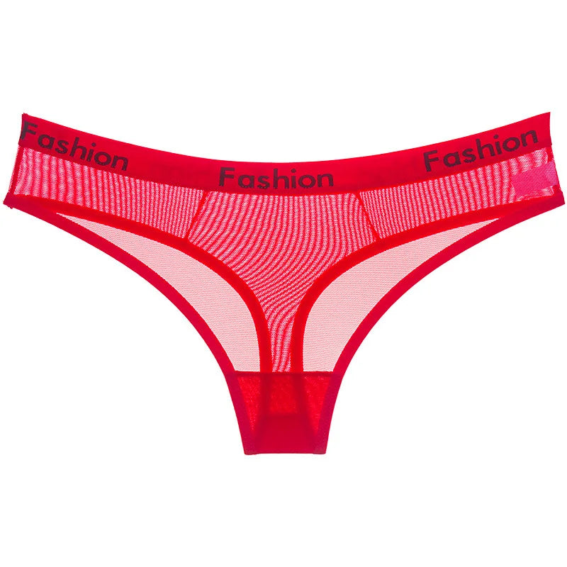 Women Underwear Sexy Mesh Transparent Panties Thongs String Lingerie Printed Letters Fashion Low-Rise Ladies Briefs - Motionshop