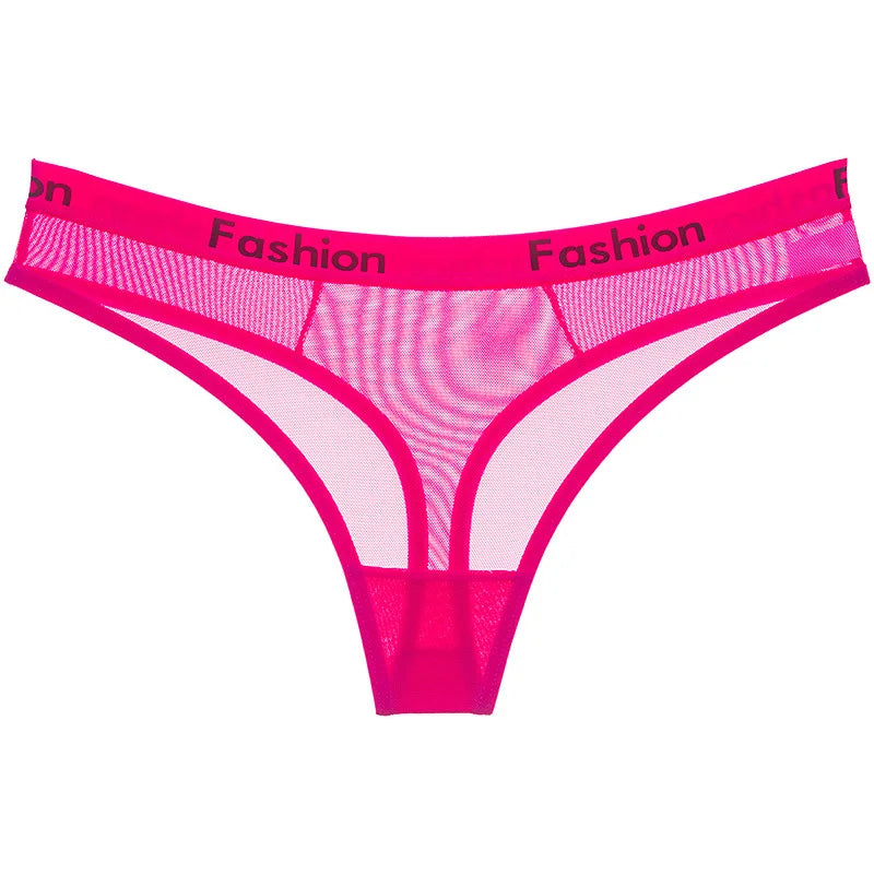 Women Underwear Sexy Mesh Transparent Panties Thongs String Lingerie Printed Letters Fashion Low-Rise Ladies Briefs - Motionshop