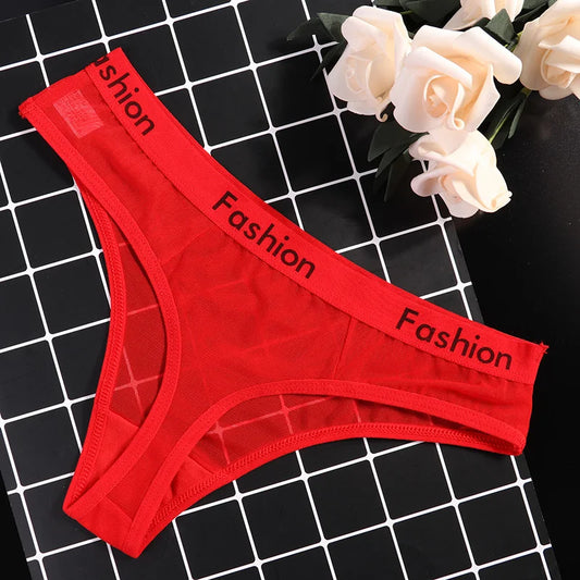 Women Underwear Sexy Mesh Transparent Panties Thongs String Lingerie Printed Letters Fashion Low-Rise Ladies Briefs - Motionshop