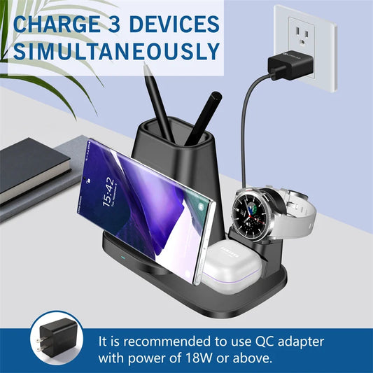 3-in-1-Desktop-Ladestation mit kabelloser Ladefunktion