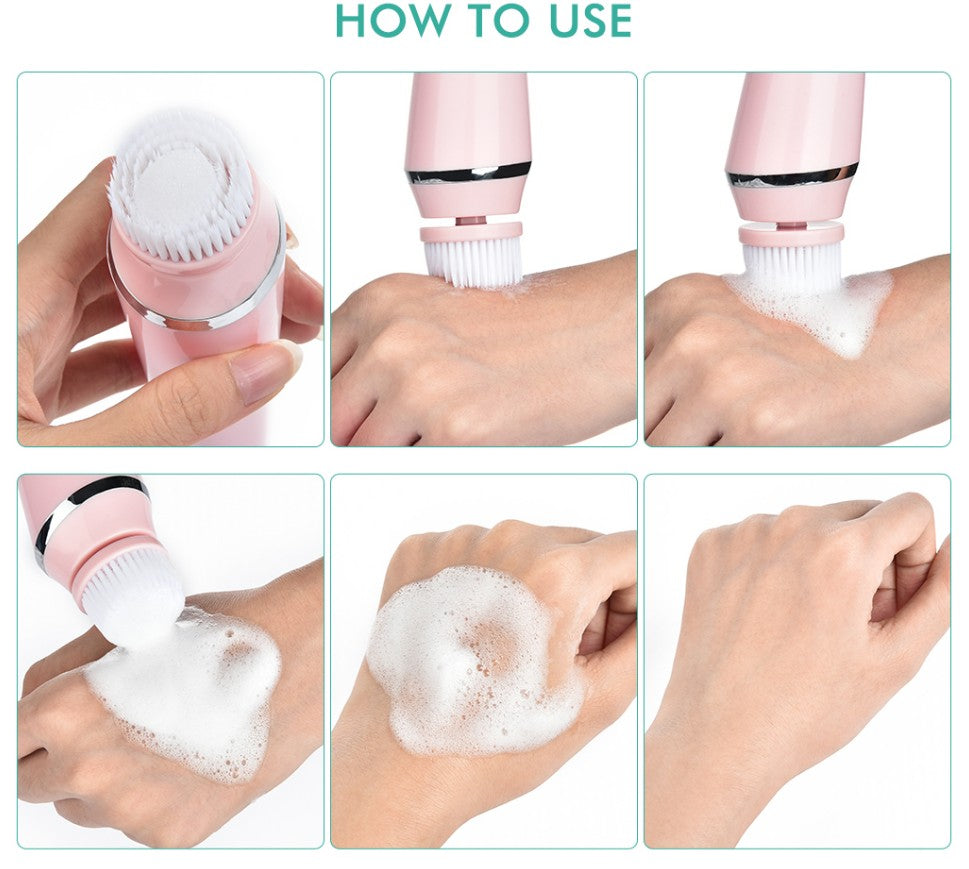 New 4 in 1 Electric Face Cleaner Machine Face Cleaning Brush Scrubber Facial Cleansing Brush - Motionshop