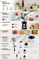 3 in 1 Hand Blender 400W 2 Speed with Whisk 0.50L Chopper 0.65L Measuring Cup Detachable Shaft