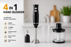 3 in 1 Hand Blender 400W 2 Speed with Whisk 0.50L Chopper 0.65L Measuring Cup Detachable Shaft