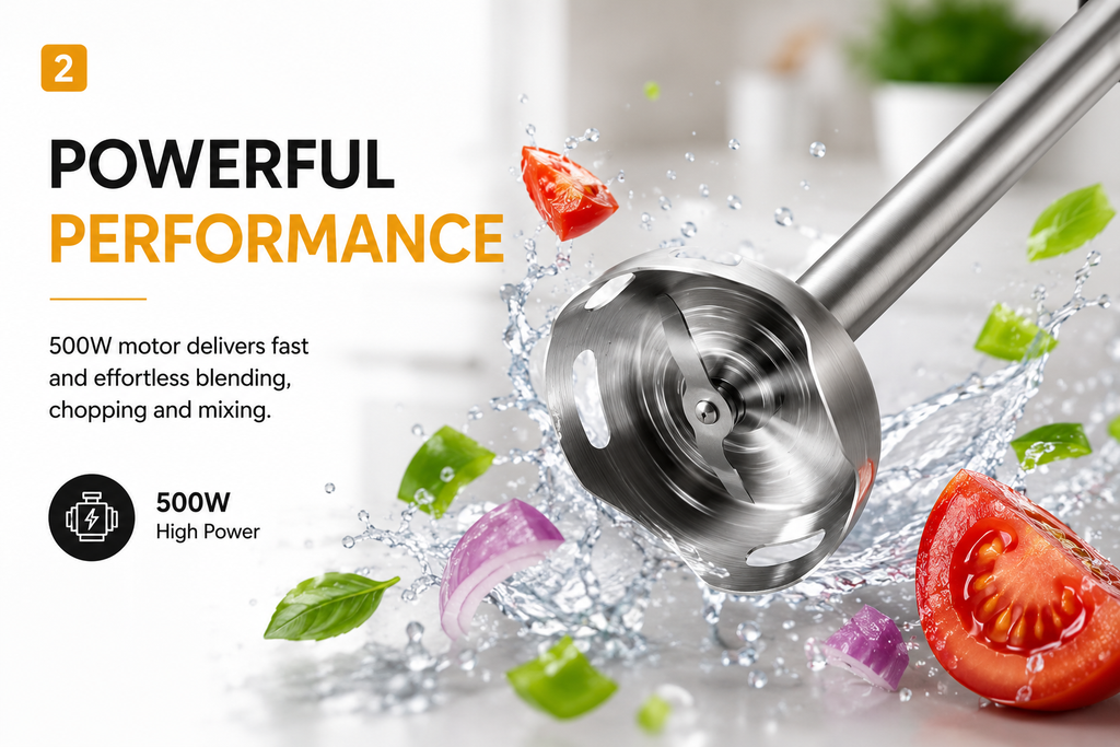 3 in 1 Hand Blender 400W 2 Speed with Whisk 0.50L Chopper 0.65L Measuring Cup Detachable Shaft