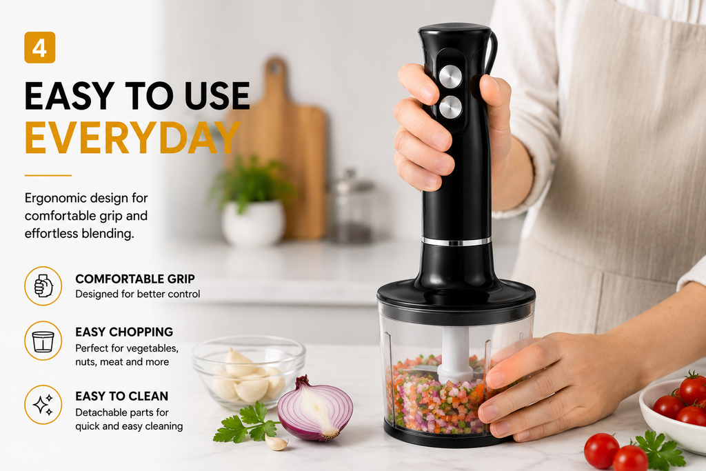 3 in 1 Hand Blender 400W 2 Speed with Whisk 0.50L Chopper 0.65L Measuring Cup Detachable Shaft