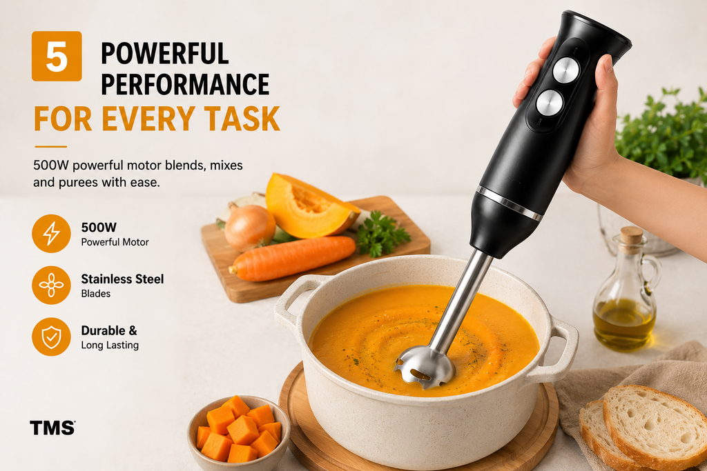 3 in 1 Hand Blender 400W 2 Speed with Whisk 0.50L Chopper 0.65L Measuring Cup Detachable Shaft