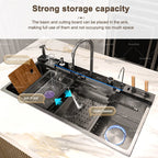 Stainless Steel Kitchen Sink With Waterfall Extra Large Single Bowl Digital Display Multifunctional Dishwashing Sinks