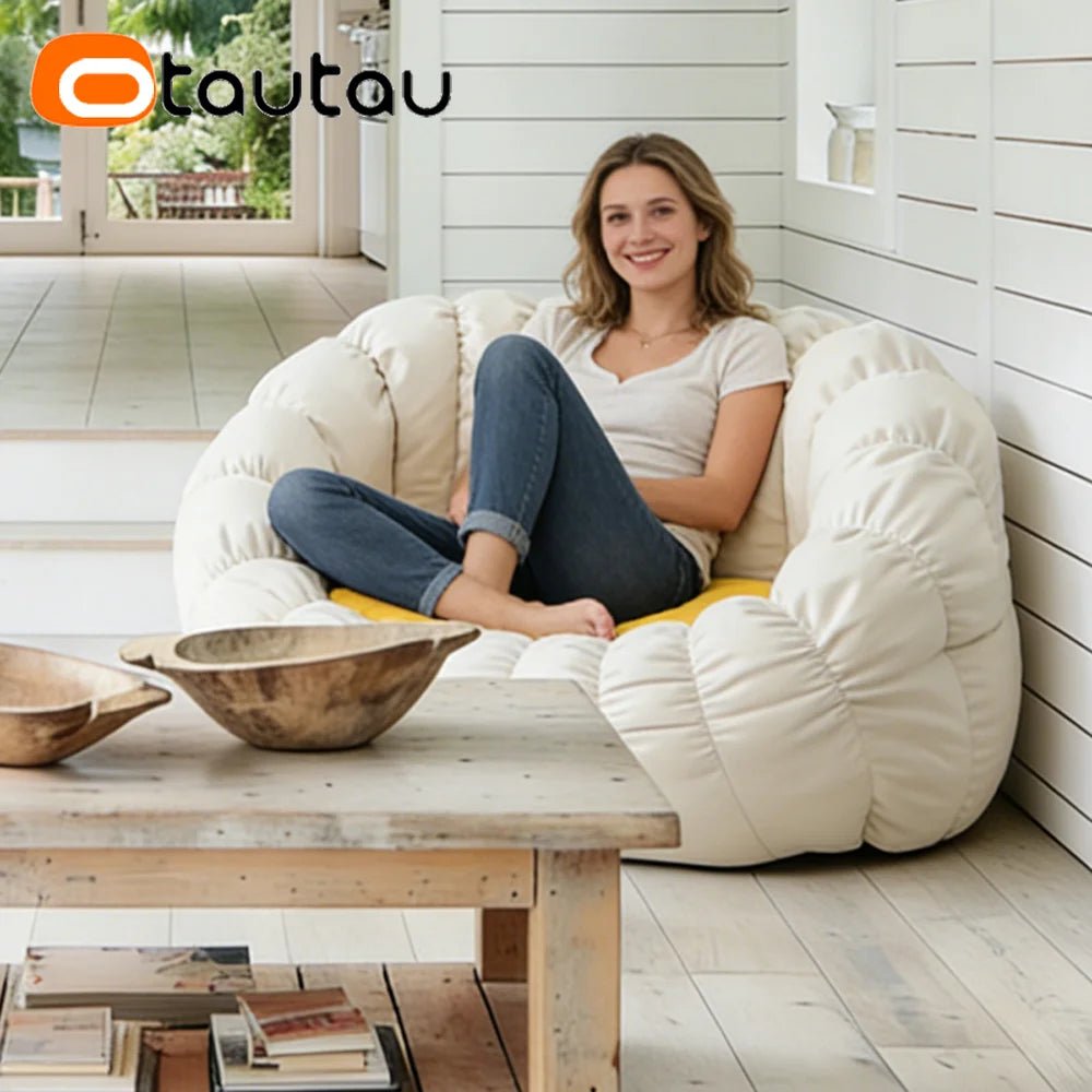 OTAUTAU Bean Bag Cover 2-seat Cotton Corner Nest Pouf Chaise Lounge Beanbag Cover SF613【No Filler!Please Buy Filler Yourself!】
