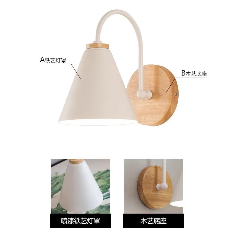 Solid Wood Wall Lamp – Modern Macaron Bedside Light - Motionshop