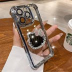 Kitty Mirror Phone Case for iPhone 17 16 Pro Max 16E 15 Plus 14 13 Mini 12 11 XS XR 7 8 SE Electroplate Shockproof Phone Case With Bracelet