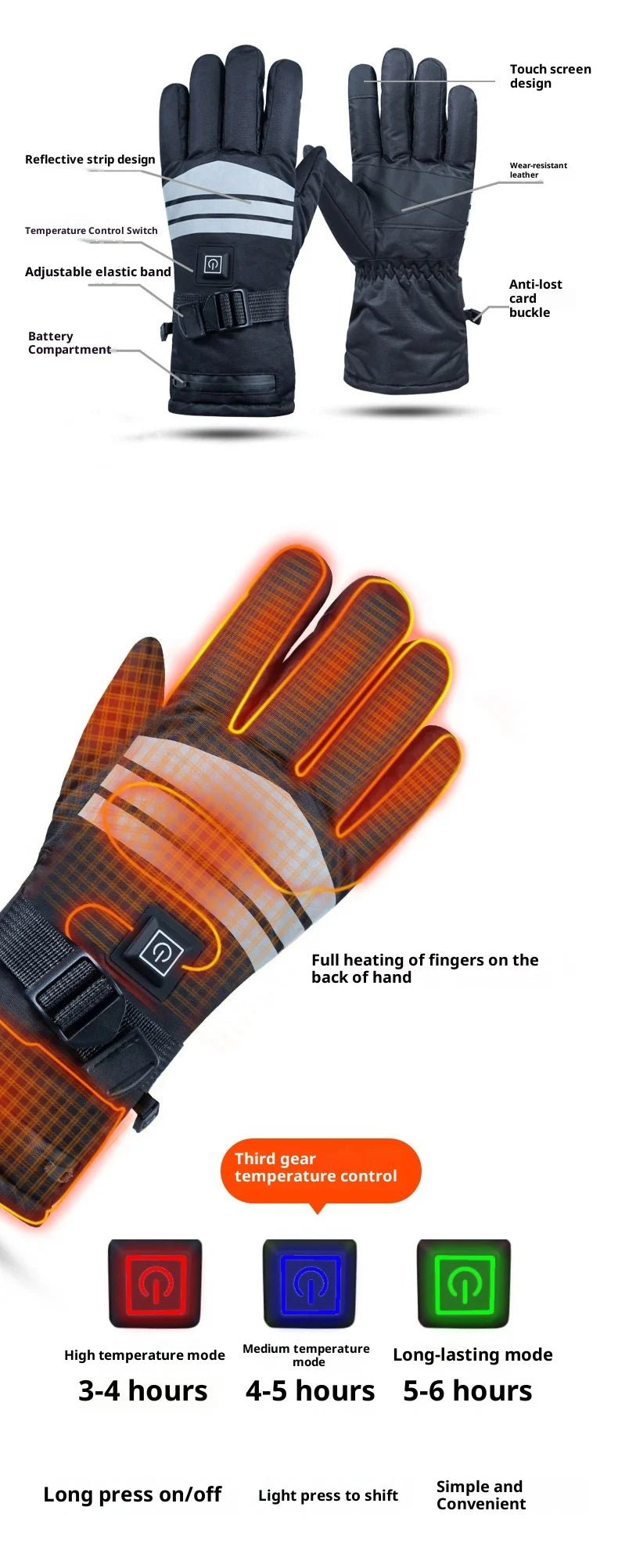 Electric Warm Winter Gloves Rechargeable Heat Gloves