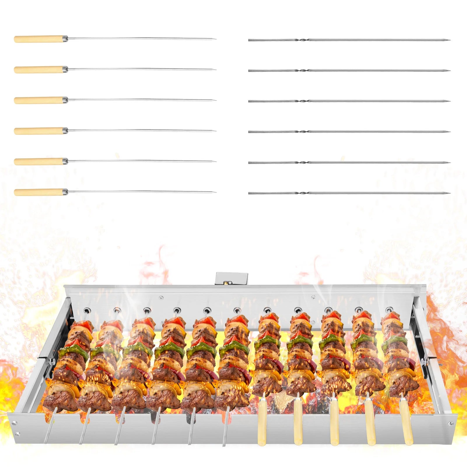 Electric Grill Automatic Rotating Barbecue Grill With Skewers Adjustable Width Stainless Steel BBQ Turner Stove Barbecue Grill