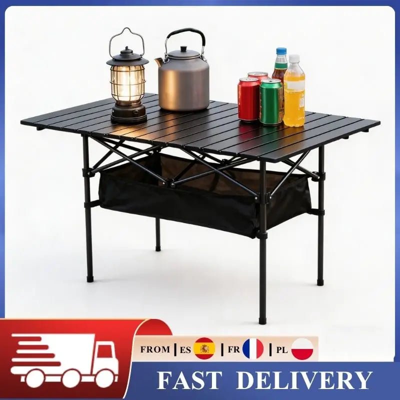 Foldable Camping Table Carbon Steel Picnic Table with Storage Mesh Bag Portable Outdoor BBQ Desk for Beach Backyard Party Games