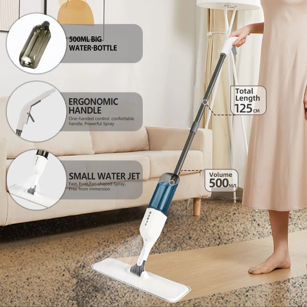 Spray Mop With Reusable Microfibers Pads 360° Rotation Floor Cleaning Mop 500ML Big Capacity Square Triangle Bottle