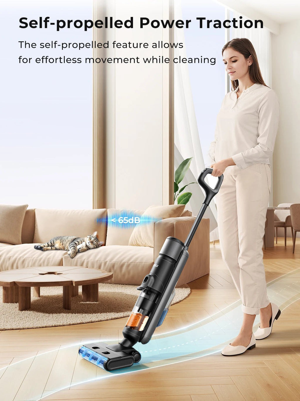 M3 Cordless Wet Dry Vacuum Cleaner Mop, Edge Cleaning 55min Auto Suction