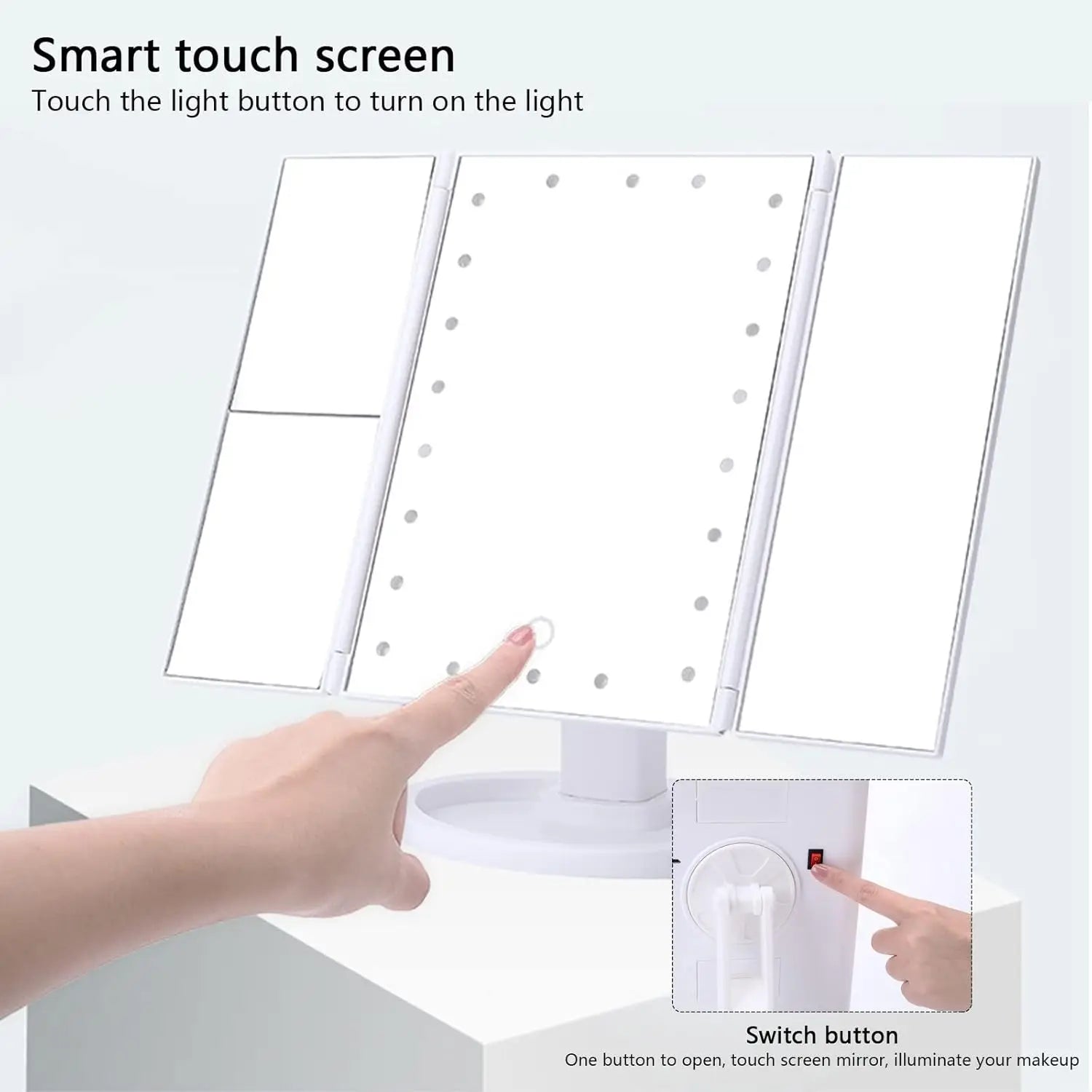 Touch Screen Trifold Cosmetic Makeup Mirror with Lights Women Gift