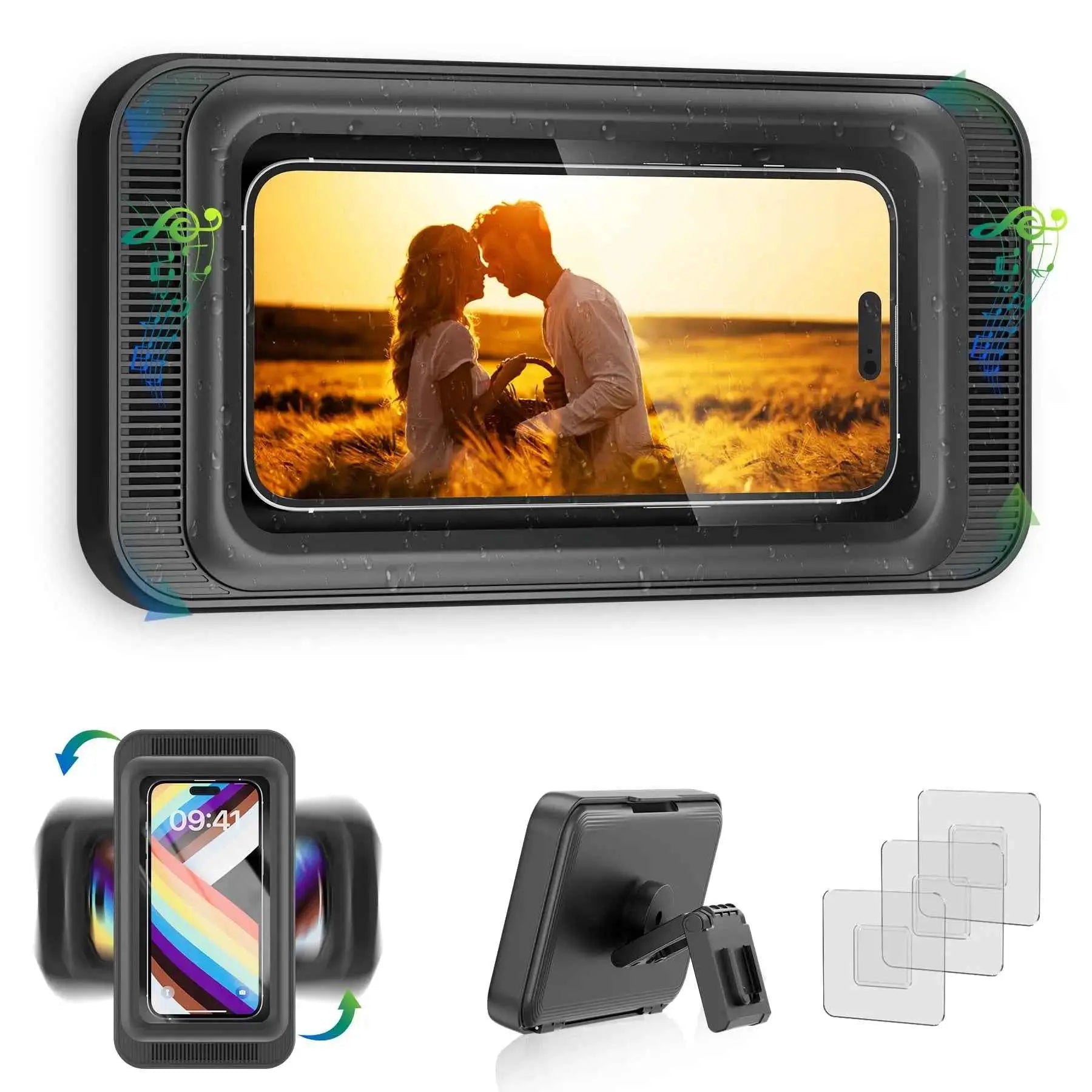Shower Waterproof Phone Holder With Speaker - 480° Rotation