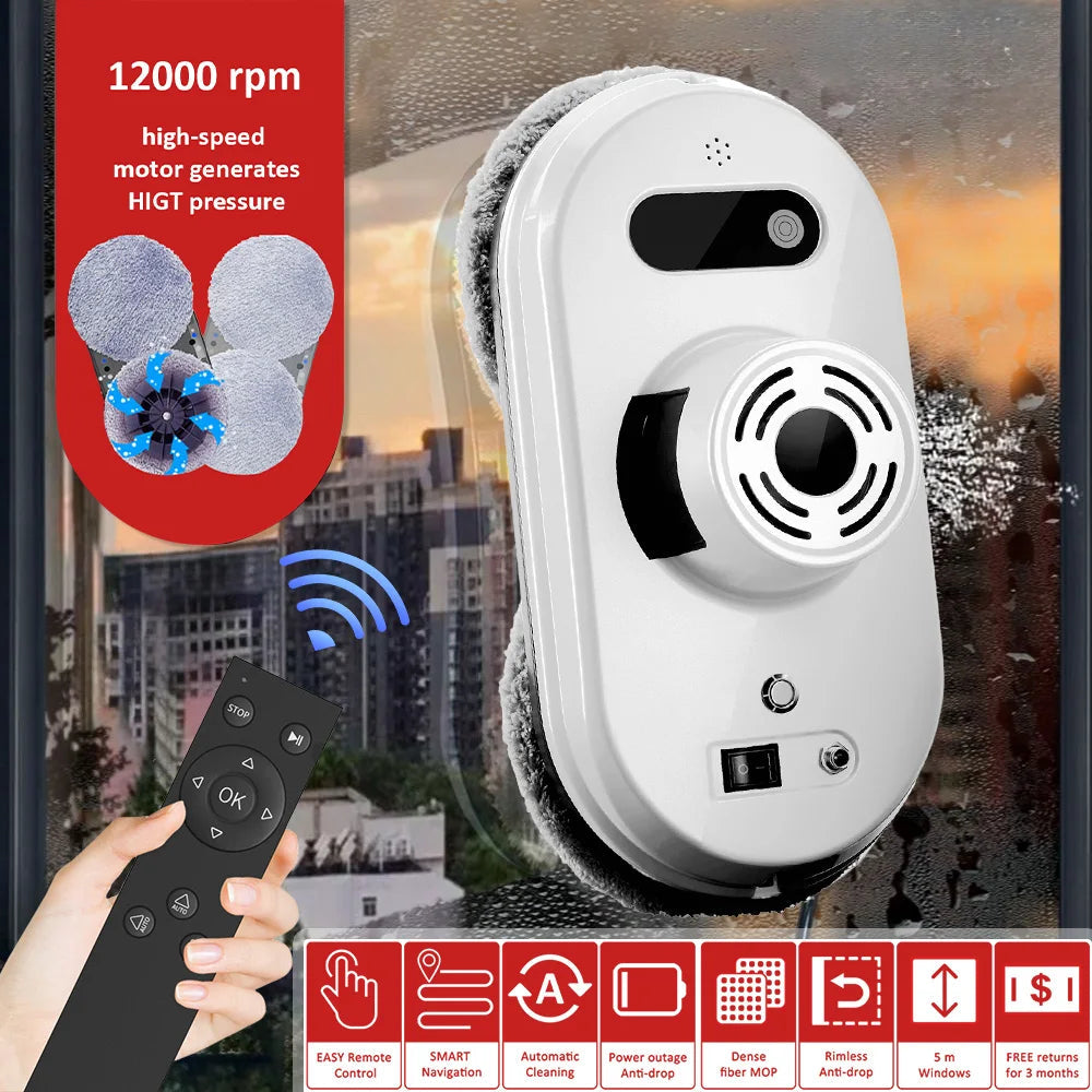 6000Pa Household window robot vacuum cleaner automatic water spray cleaning remote control electric window wiper glass wiper