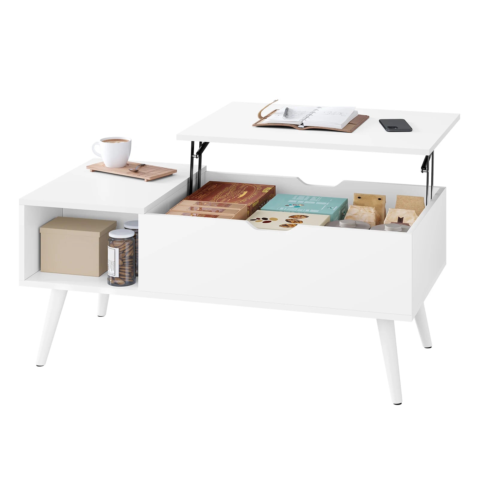 WOLTU Height-Adjustable Coffee Table Living Room Table with Hidden Storage Lifting Board Folding Table for Side Sofa Decor Home
