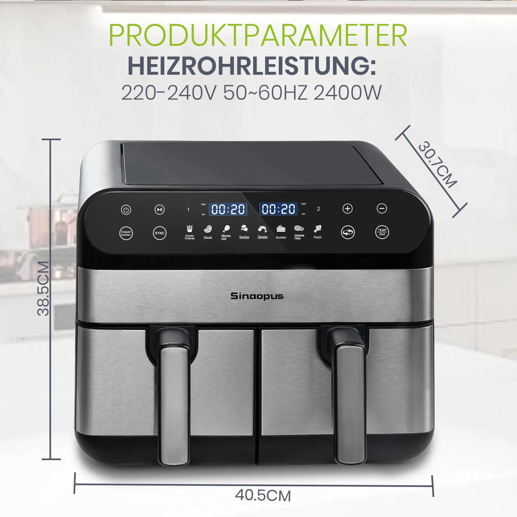 10L Hot Air Fryer Dual Basket for Easy Fry Touchscreen 2400w