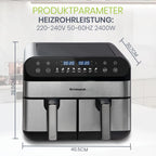 10L Hot Air Fryer Dual Basket for Easy Fry Touchscreen 2400w