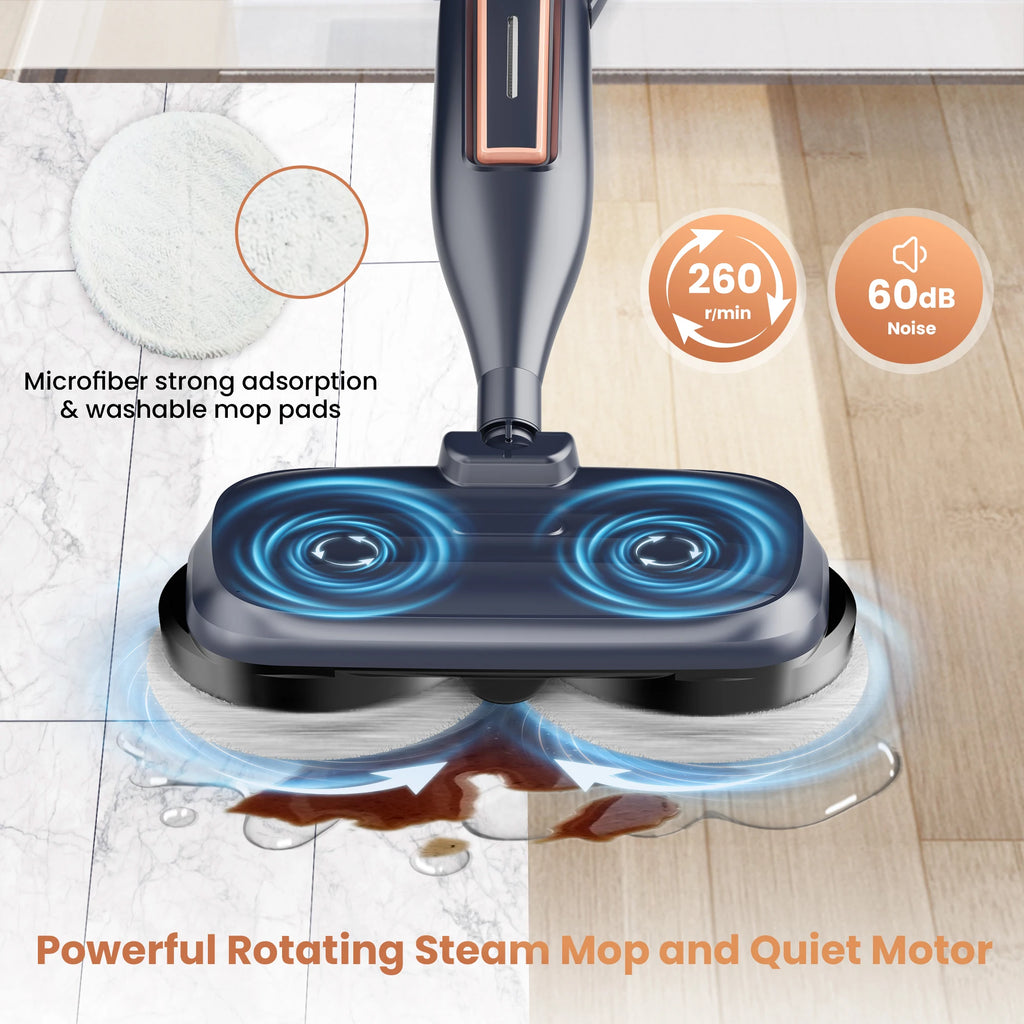 Steam Vacuum Mop, 1200W 8 in 1 Rotary Pads, 15 Seconds Fast Heating, Steam Mop for Kitchen,Carpet, Hardwood Floor
