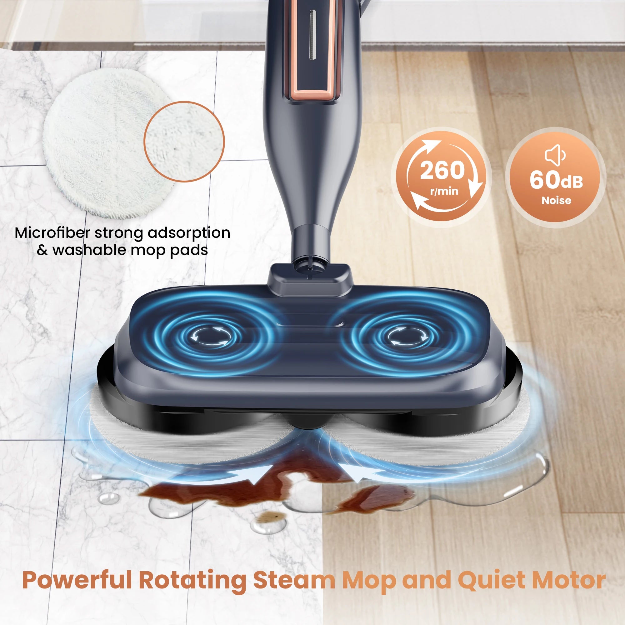 Steam Vacuum Mop, 1200W 8 in 1 Rotary Pads, 15 Seconds Fast Heating, Steam Mop for Kitchen,Carpet, Hardwood Floor