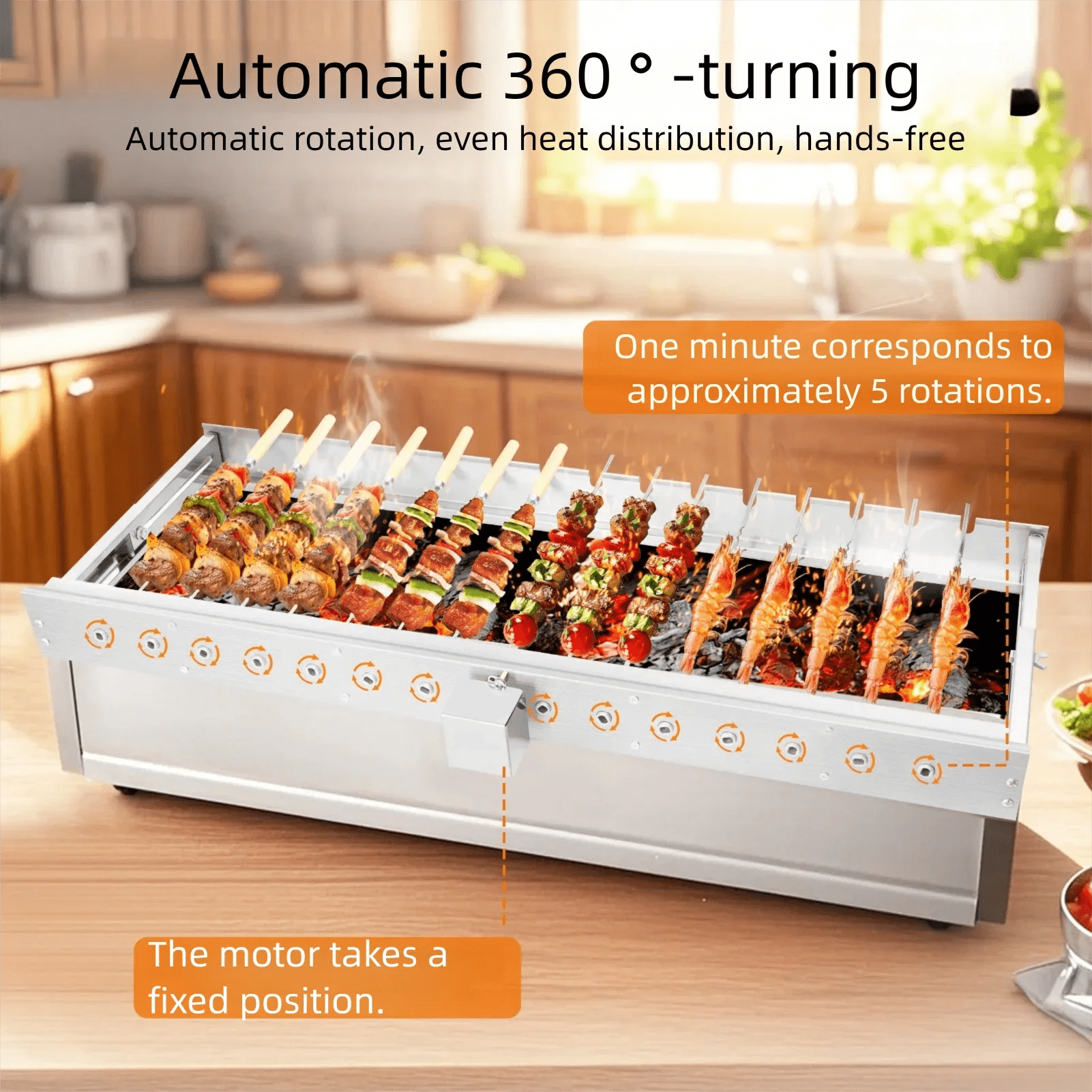 Electric Grill Automatic Rotating Barbecue Grill With Skewers Adjustable Width Stainless Steel BBQ Turner Stove Barbecue Grill