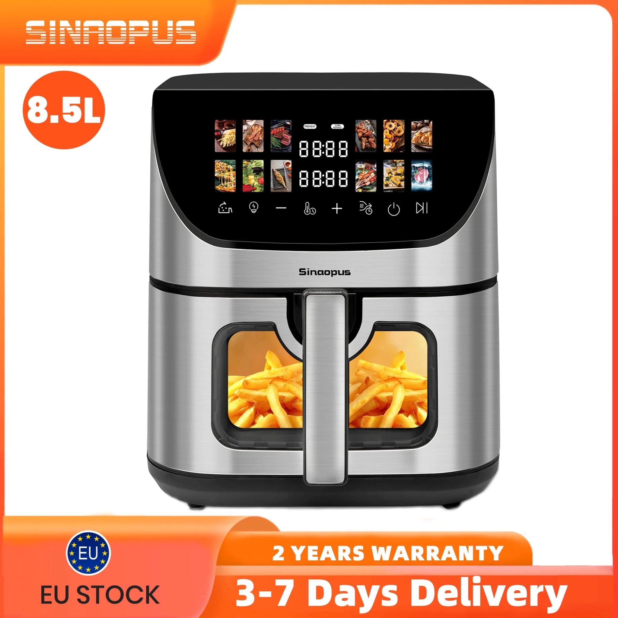 8.5L Smart Machine Hot Fryer Multi Function Air Fryers Smart Electric Viewing Window & Oven Oilless Cooker,LED Touch Control