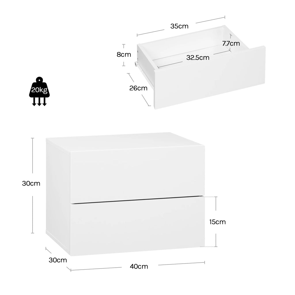 WOLTU 2PCS/Set Modern Bedroom Nightstand Hanging Bedside Table Wall Mounted Bedside Cabinet with Drawer for Living Room