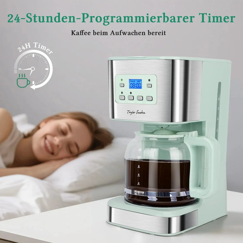 Coffee Maker with Timer, 1.5L Filter Coffee Maker, 12 Cups, Automatic Shut-Off, Drip Stop, Reusable Filter