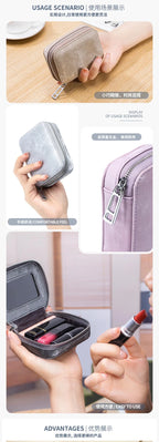 Portable Mini Leather Wallet With Mirror New Chinese Style Cow Leather Storage Bag For Coins And Earphones