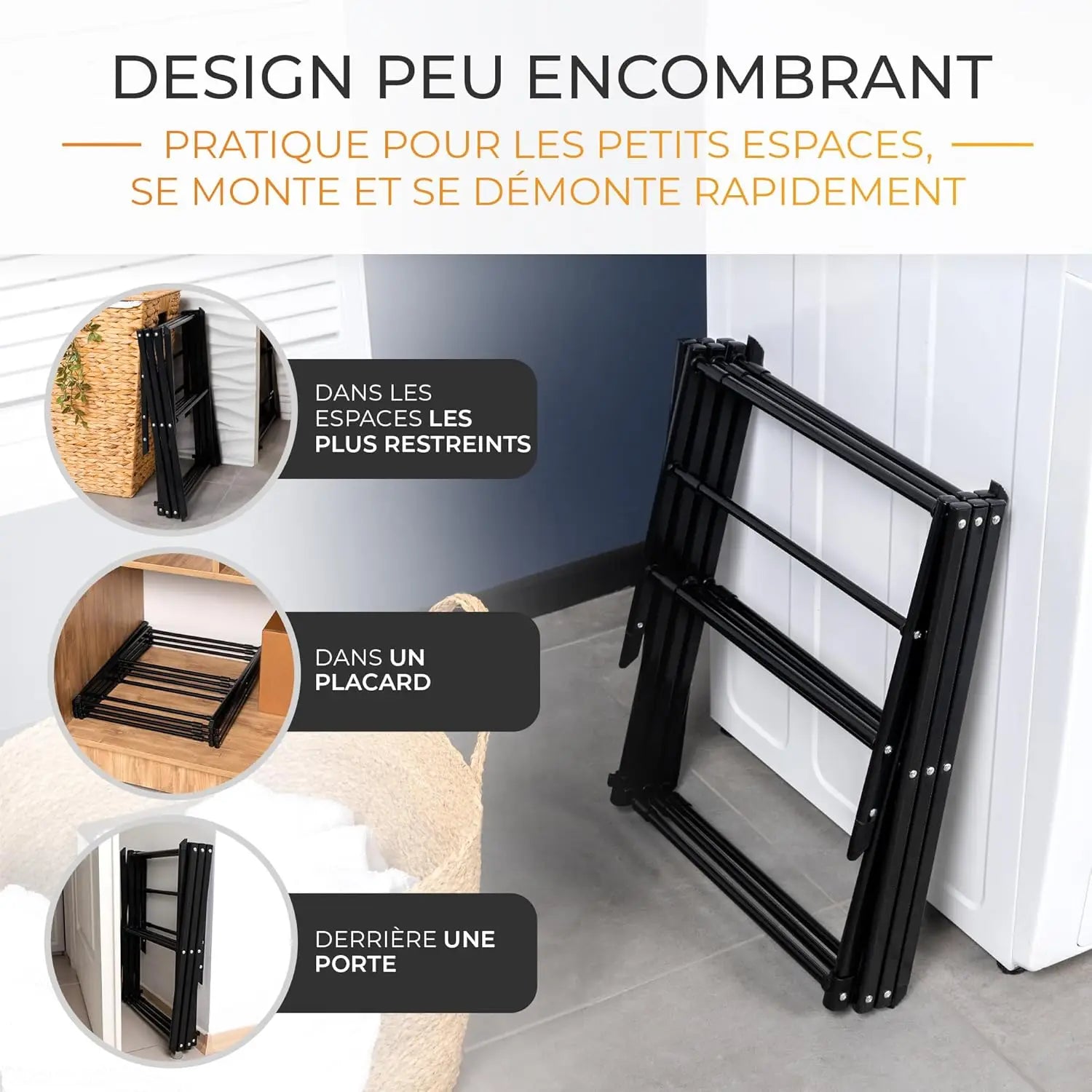 Indoor and outdoor laundry drying Rack Foldable Clothes Drying Rack 3 levels Black White Clothes Drying Rack