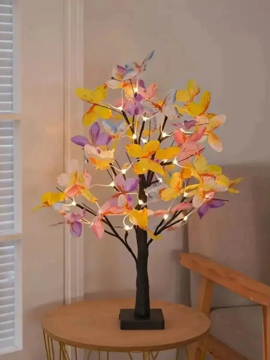 1Pc 23.62inch Colorful Butterfly Artificial Birch Tree Lights