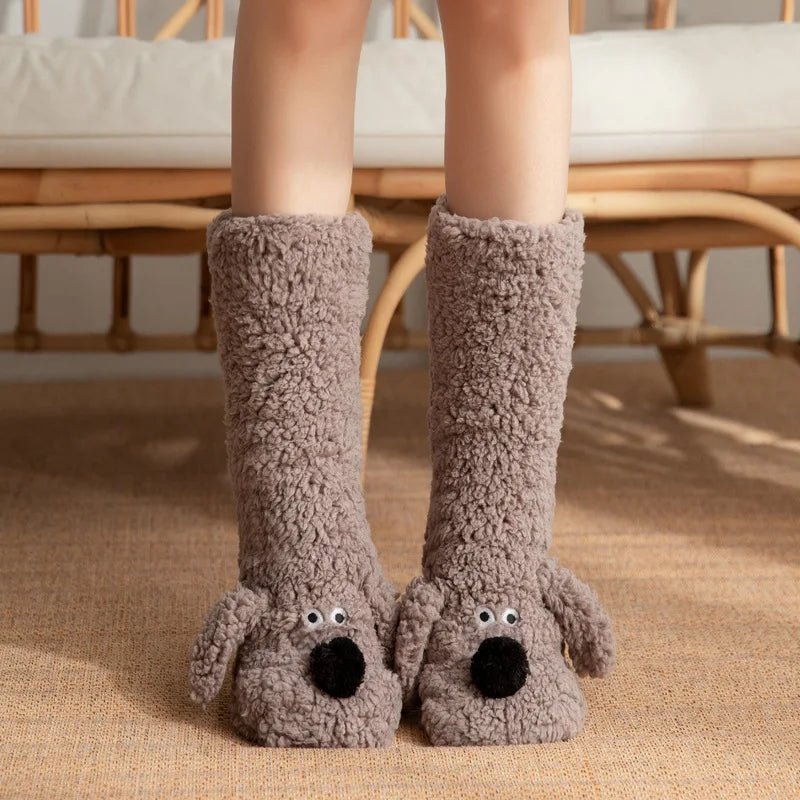 Women Non Slip Indoor Slipper Socks Fleece Lined Thick Warm Sleep Coral Velvet Home Floor Socks - Motionshop