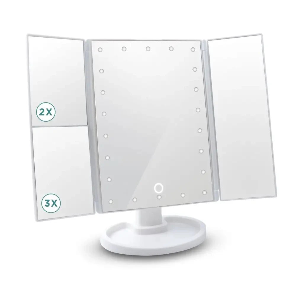 Touch Screen Trifold Cosmetic Makeup Mirror with Lights Women Gift