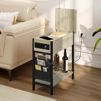 Side Table Sofa Coffee Table with Charging Station Bag Nightstand with 2 USB Ports 2 Sockets Folding Top End Table for Bedroom