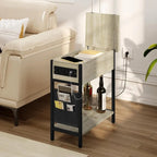 Side Table Sofa Coffee Table with Charging Station Bag Nightstand with 2 USB Ports 2 Sockets Folding Top End Table for Bedroom