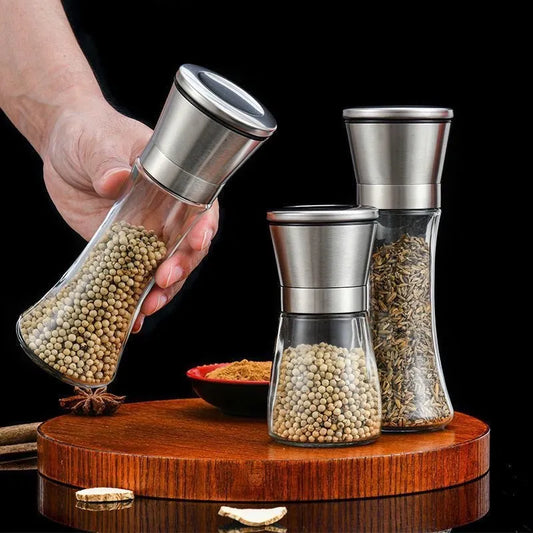 Stainless Steel Mill Glass Body Spice Salt and Pepper Grinder - Motionshop