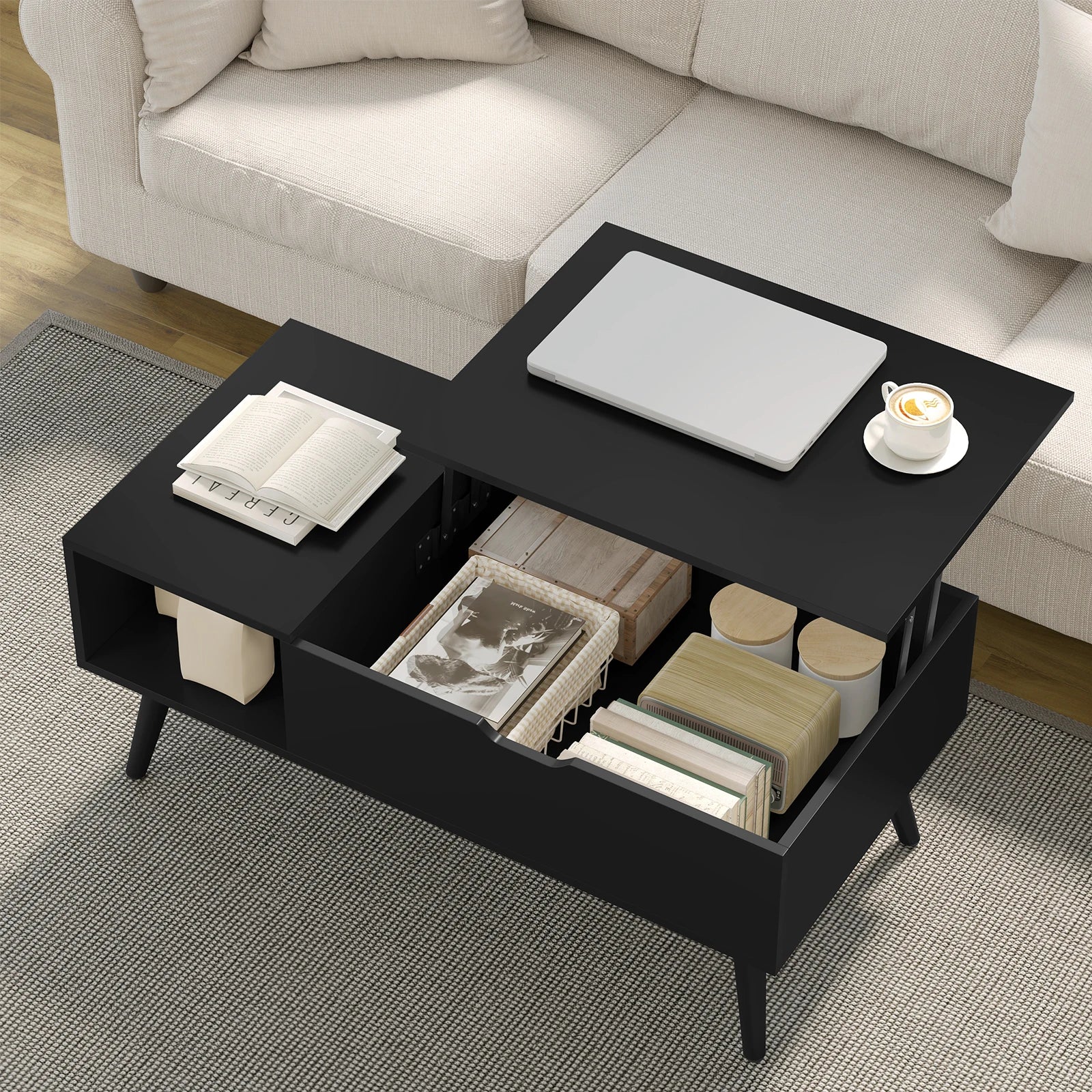 WOLTU Height-Adjustable Coffee Table Living Room Table with Hidden Storage Lifting Board Folding Table for Side Sofa Decor Home